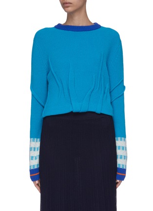 Main View - Click To Enlarge - ZI II CI IEN - Check cuff ruched wool knit cropped sweater