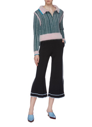 Figure View - Click To Enlarge - ZI II CI IEN - Contrast stripe pleated cuff knit wide leg pants