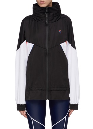Main View - Click To Enlarge - P.E NATION - 'Sonic Boom' retractable hood colourblock oversized track jacket