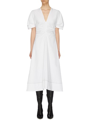 Main View - Click To Enlarge - PROENZA SCHOULER - Puff sleeve ruched side V-neck dress