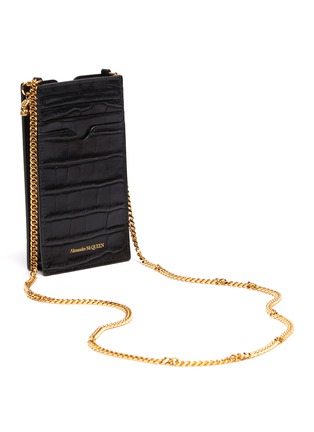 Detail View - Click To Enlarge - ALEXANDER MCQUEEN - Skull charm croc embossed leather phone chain wallet