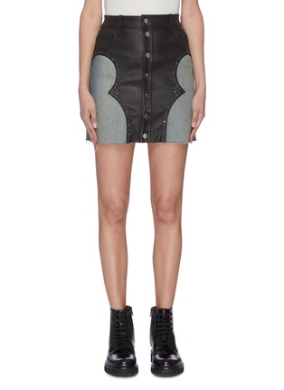 Main View - Click To Enlarge - AMIRI - Stud leather panel denim skirt