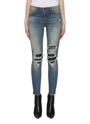 Main View - Click To Enlarge - AMIRI - 'MX1' pleated leather patch ripped skinny jeans