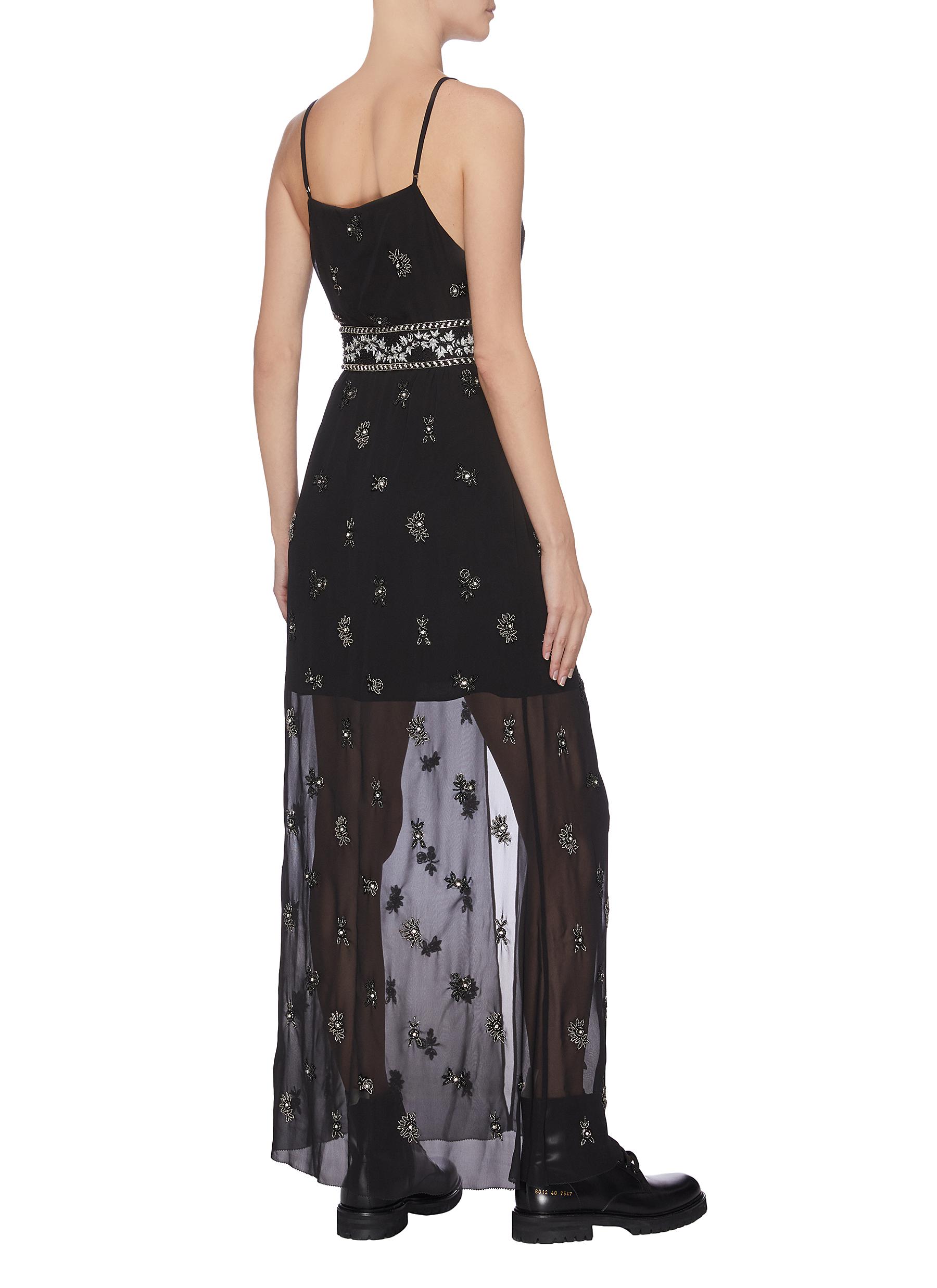Amiri Embellished Embroidered Silk-chiffon Maxi Dress In Black | ModeSens
