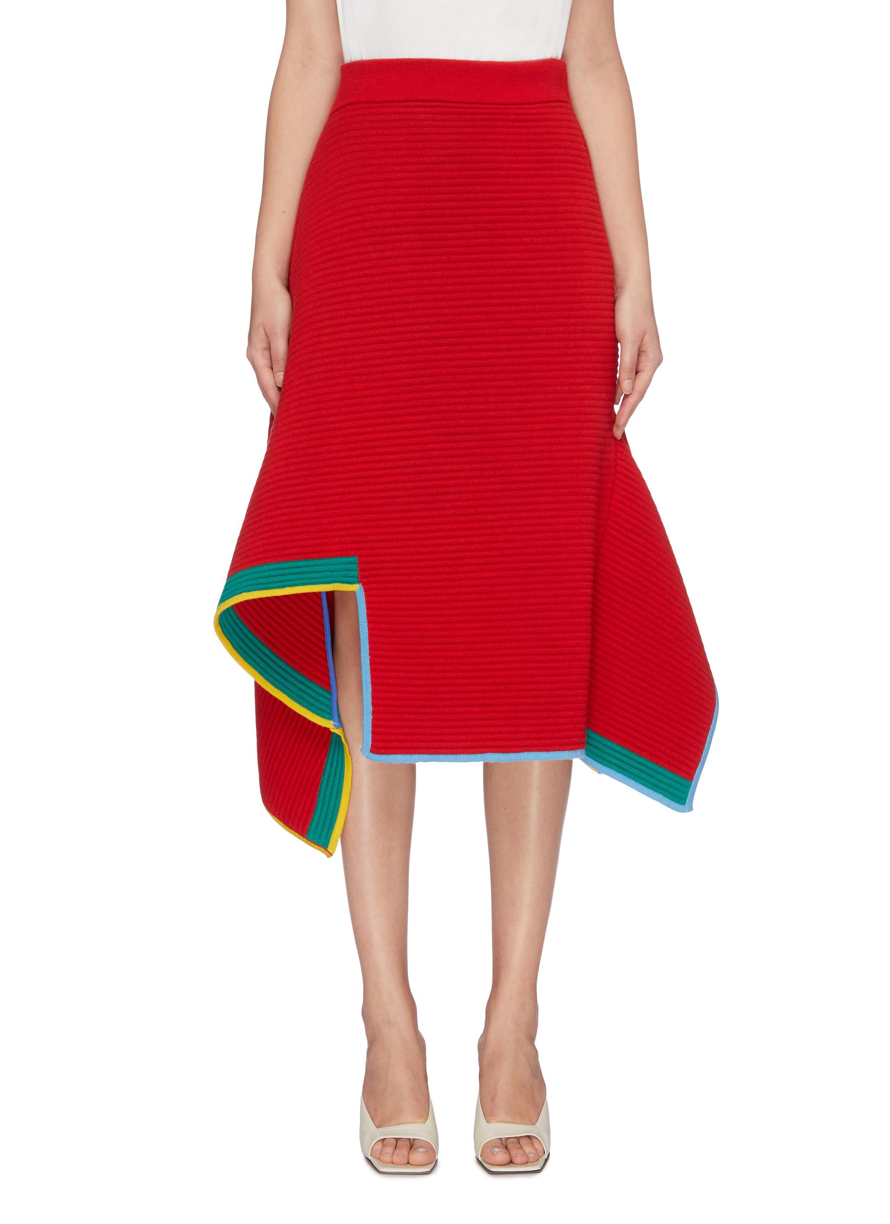 x Woolmark asymmetric colourblock hem Ottoman knit skirt by I-Am-Chen