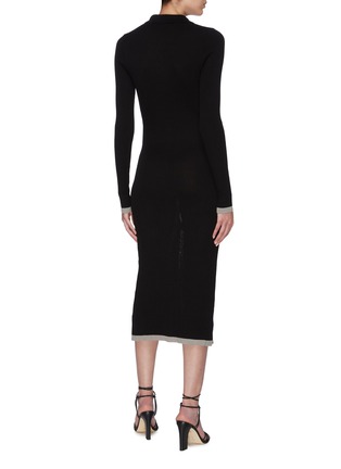 Back View - Click To Enlarge - CHRISTOPHER ESBER - Double button front rib knit long sleeve midi dress