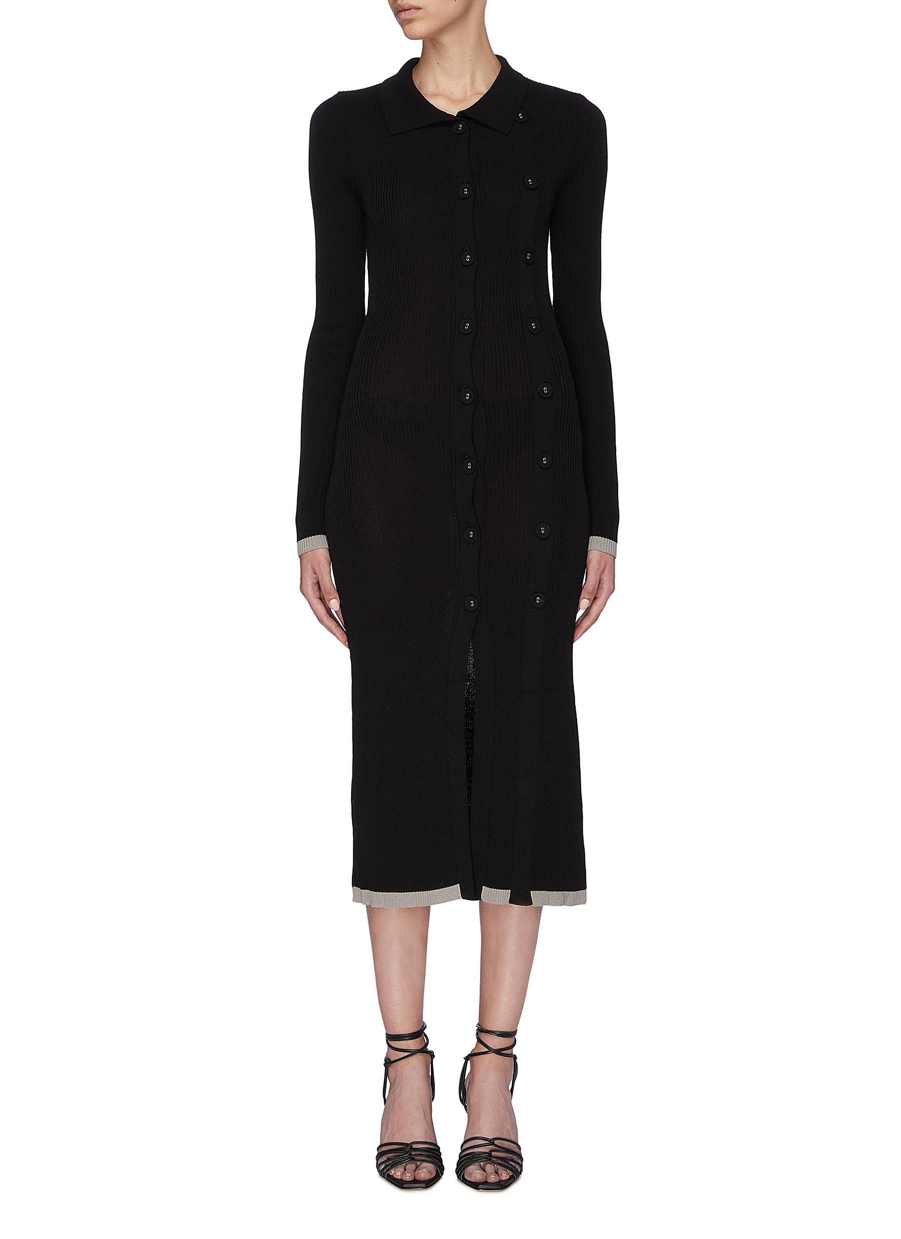 Ribbed button-down midi dress by Galvan | Coshio Online Shop