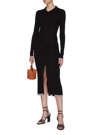 Figure View - Click To Enlarge - CHRISTOPHER ESBER - Double button front rib knit long sleeve midi dress