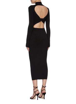 Back View - Click To Enlarge - DION LEE - 'Shadow Stripe' twist cutout back rib knit high neck dress