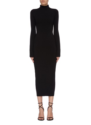 Main View - Click To Enlarge - DION LEE - 'Shadow Stripe' twist cutout back rib knit high neck dress
