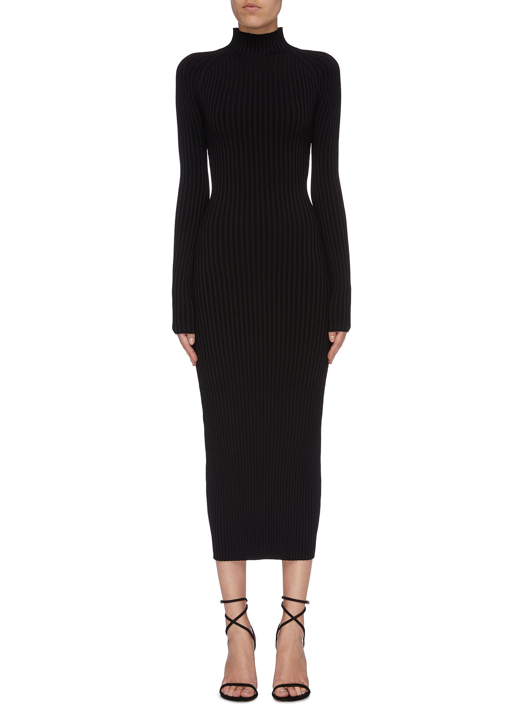 Shadow Stripe twist cutout back rib knit high neck dress by Dion Lee ...