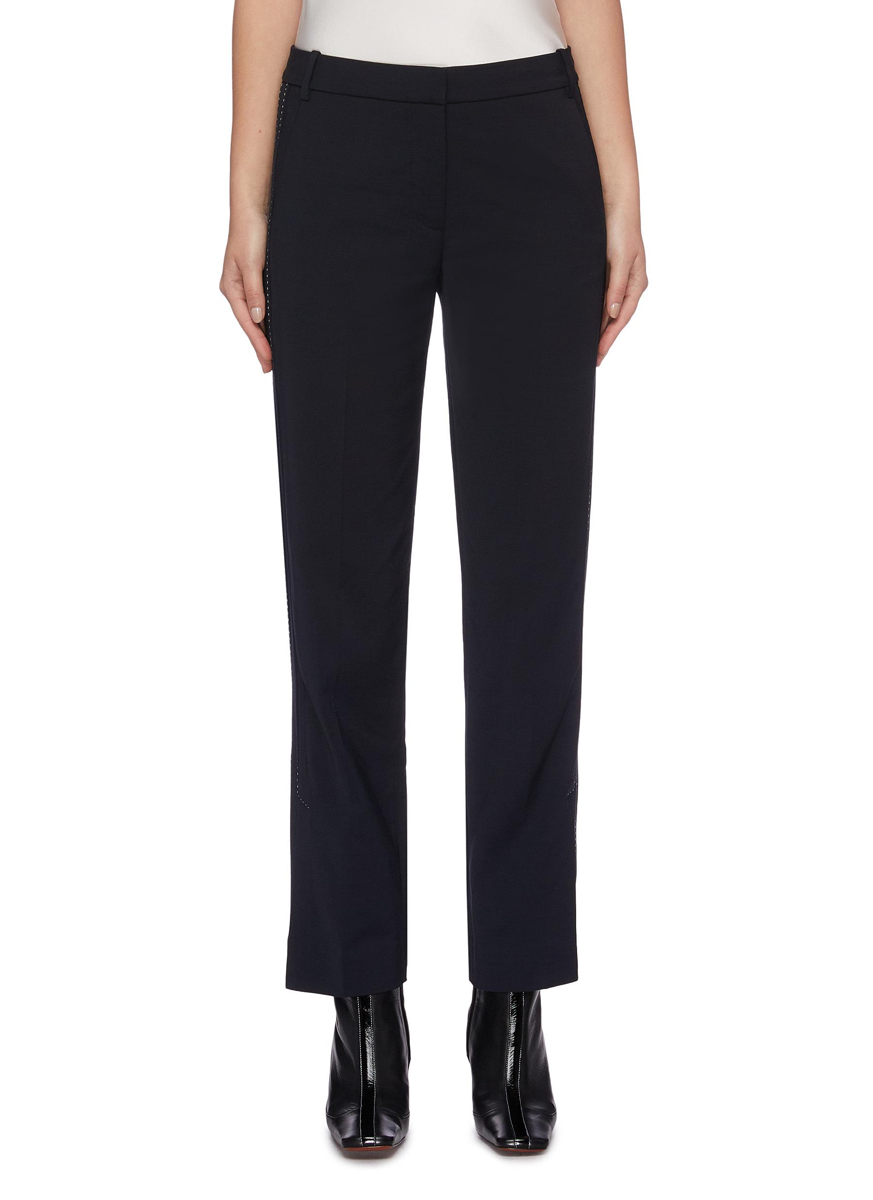 Pinstitch split cuff contrast topstitching suiting pants by Dion Lee
