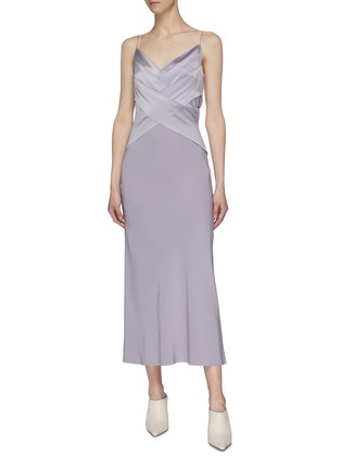 Figure View - Click To Enlarge - DION LEE - Layered cross panel silk satin bias slip dress