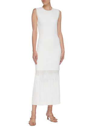 Figure View - Click To Enlarge - DION LEE - 'Lustrate' layered pleated hem knit sleeveless dress