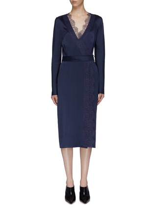 Main View - Click To Enlarge - DION LEE - Lace trim silk satin wrap dress