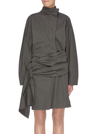 Main View - Click To Enlarge - ACNE STUDIOS - Pleated drape side high neck shirt dress