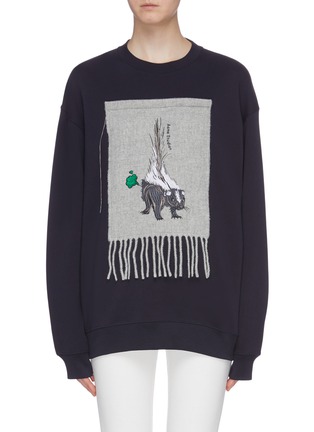 Main View - Click To Enlarge - ACNE STUDIOS - Fringed animal embroidered patch sweatshirt