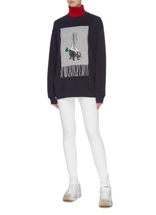 Figure View - Click To Enlarge - ACNE STUDIOS - Fringed animal embroidered patch sweatshirt