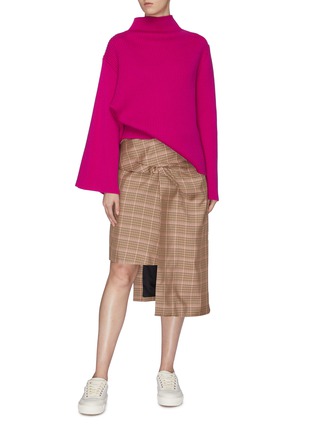 Figure View - Click To Enlarge - FFIXXED STUDIOS - Gathered check plaid asymmetric skirt