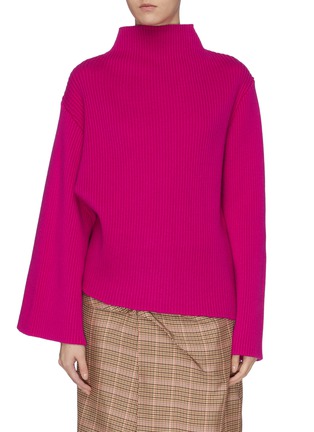 Main View - Click To Enlarge - FFIXXED STUDIOS - Asymmetric sleeve wool rib knit turtleneck sweater