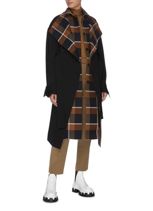 Figure View - Click To Enlarge - FFIXXED STUDIOS - Belted check plaid layered trench coat