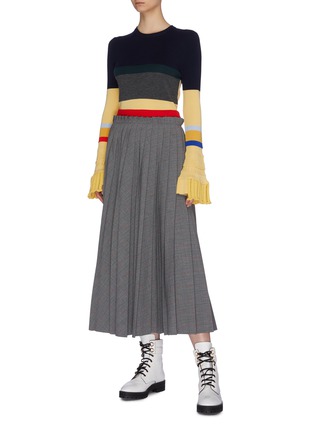 Figure View - Click To Enlarge - ENFÖLD - Contrast waistband houndstooth check plaid pleated skirt