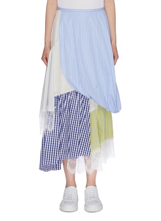 Main View - Click To Enlarge Main View - Click To Enlarge - ENFÖLD - Lace trim tiered asymmetric patchwork skirt