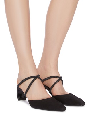 Figure View - Click To Enlarge - ROSETTA GETTY - Ruched cross strap suede mules
