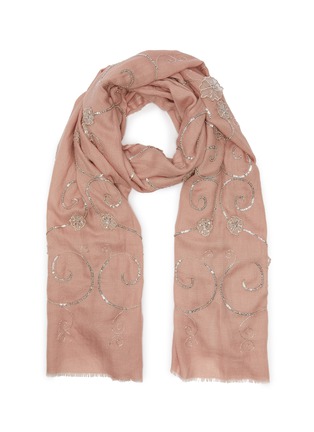 Main View - Click To Enlarge - JANAVI - 'Floral Jali' graphic embellished cashmere scarf