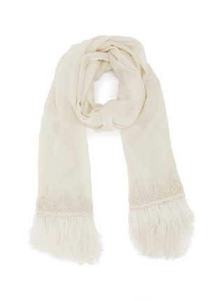 Main View - Click To Enlarge - JANAVI - Embellished ostrich feather fringe cashmere scarf