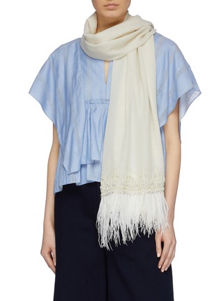 Figure View - Click To Enlarge - JANAVI - Embellished ostrich feather fringe cashmere scarf