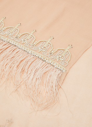 Detail View - Click To Enlarge - JANAVI - Embellished ostrich feather fringe cashmere scarf