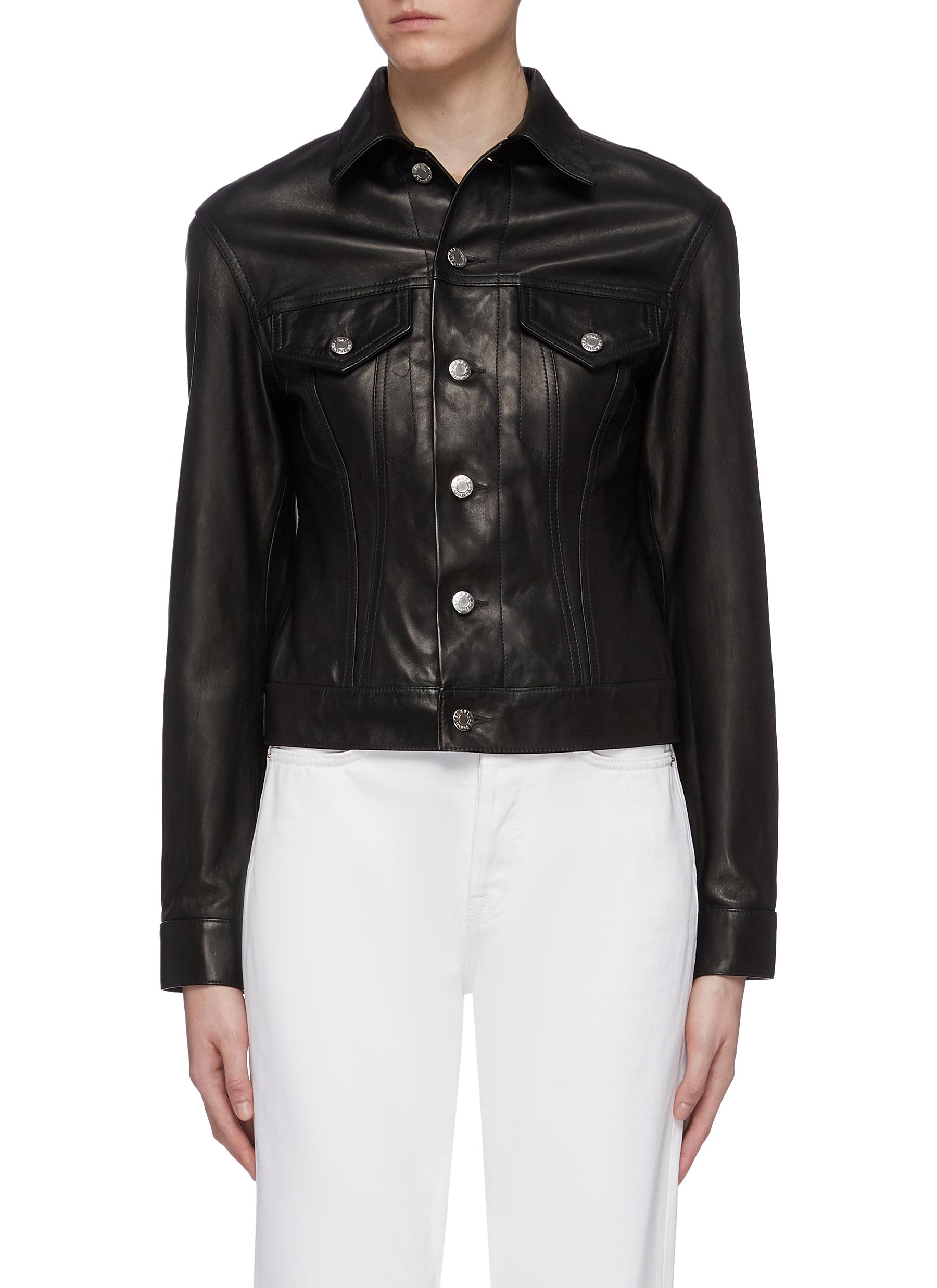 Femme leather trucker jacket by Helmut 