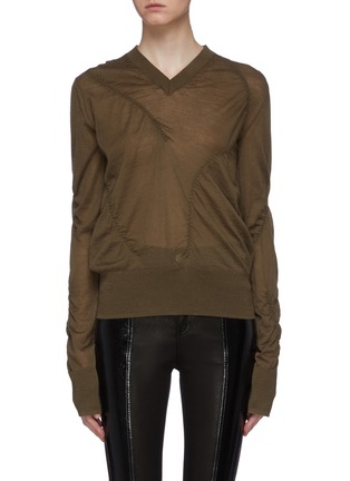 Main View - Click To Enlarge - HELMUT LANG - Asymmetric seam cashmere blend V-neck sweater