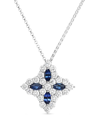 Main View - Click To Enlarge - ROBERTO COIN - 'Diamond Princess' diamond sapphire 18k white gold floral pendant necklace