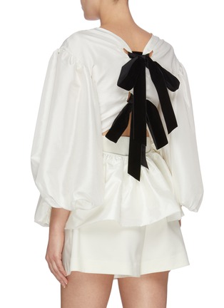 Back View - Click To Enlarge - CECILIE BAHNSEN - Cutout tie back puff sleeve satin peplum blouse
