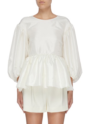 Main View - Click To Enlarge - CECILIE BAHNSEN - Cutout tie back puff sleeve satin peplum blouse