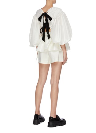 Figure View - Click To Enlarge - CECILIE BAHNSEN - Cutout tie back puff sleeve satin peplum blouse