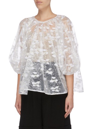 Front View - Click To Enlarge - CECILIE BAHNSEN - 'Astrid' abstract fil coupé puff sleeve flared blouse