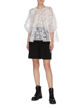 Figure View - Click To Enlarge - CECILIE BAHNSEN - 'Astrid' abstract fil coupé puff sleeve flared blouse
