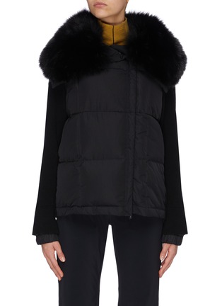 Main View - Click To Enlarge - MONCLER - Faux fur collar quilted puffer panel cardigan