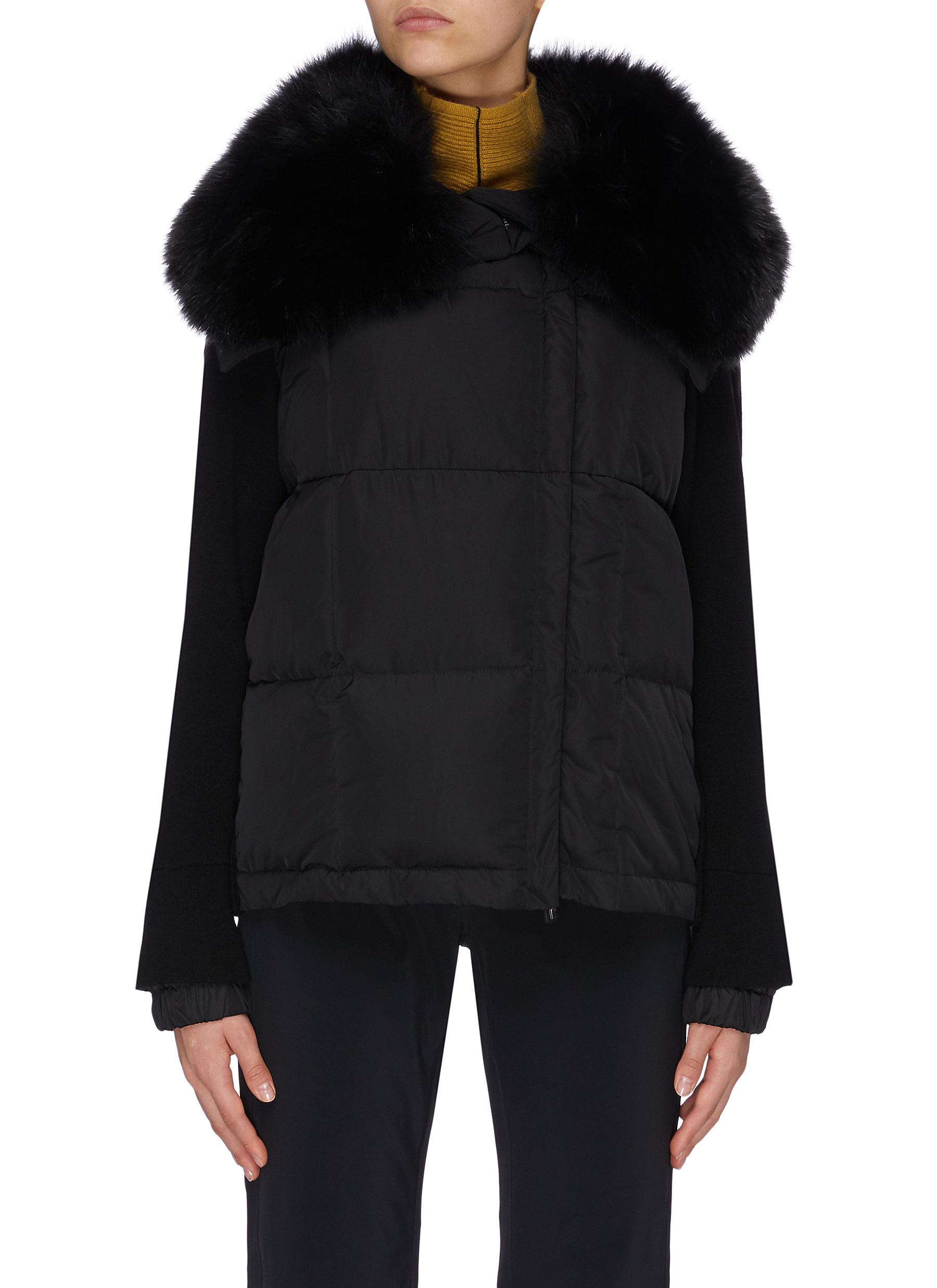Faux fur collar quilted puffer panel 