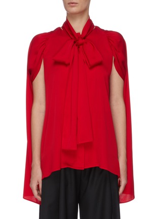 Main View - Click To Enlarge Main View - Click To Enlarge - J.CRICKET - Cape sleeve neck tie button down silk top