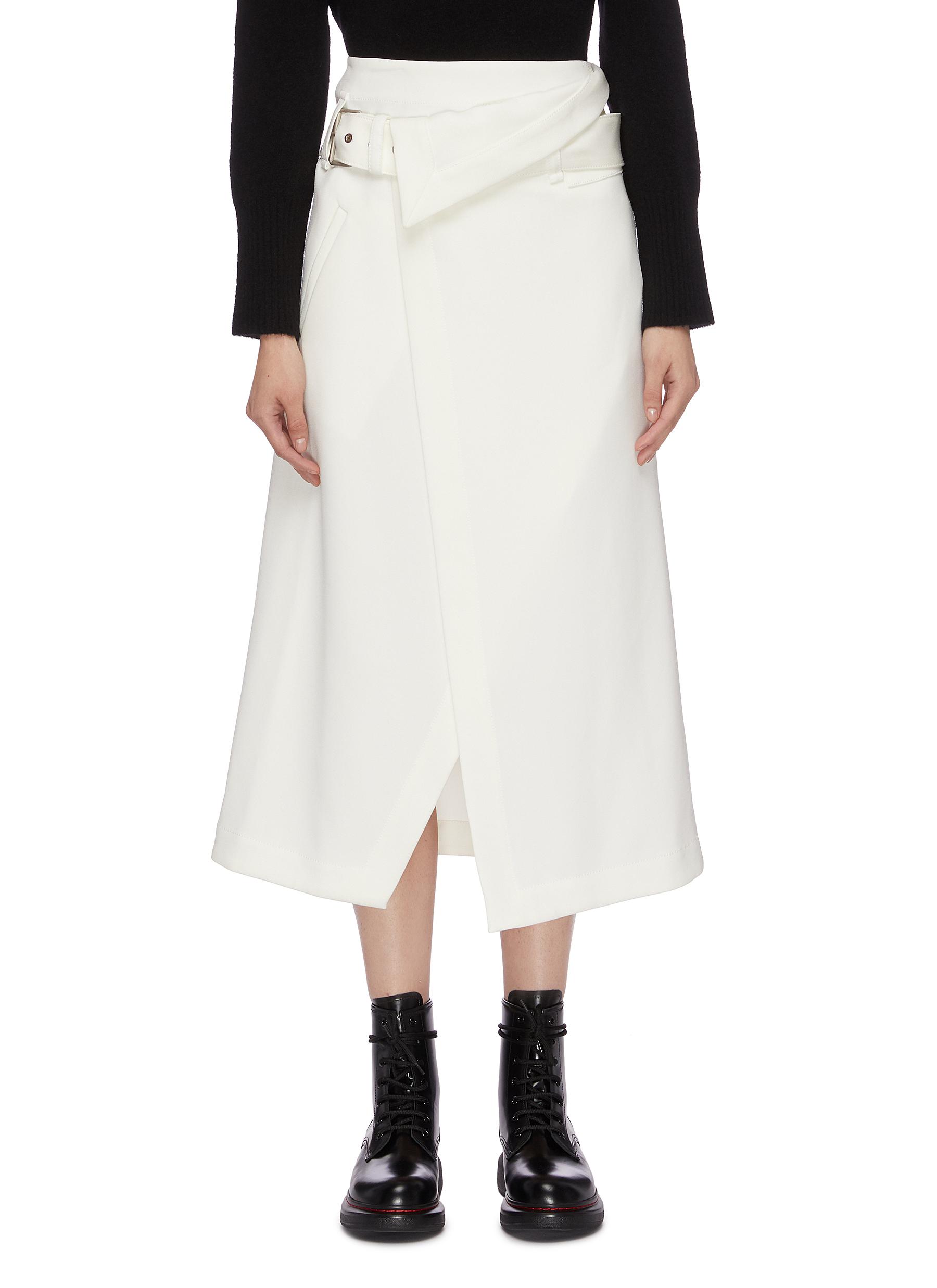 Belted foldover waist asymmetric gabardine wrap midi skirt by 3.1 Phillip Lim