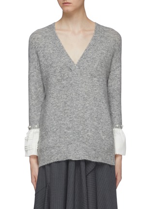 Main View - Click To Enlarge - 3.1 PHILLIP LIM - Faux pearl ruffle cuff V-neck sweater