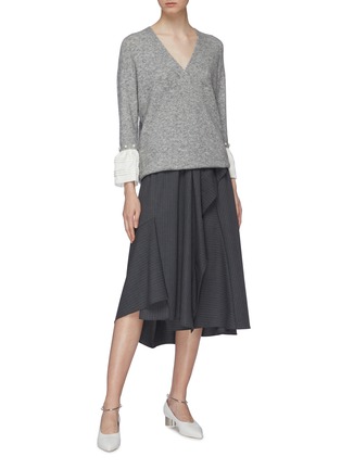 Figure View - Click To Enlarge - 3.1 PHILLIP LIM - Faux pearl ruffle cuff V-neck sweater