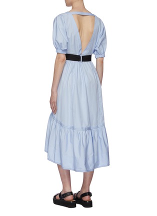 Back View - Click To Enlarge - 3.1 PHILLIP LIM - Belted puff sleeve cutout back peplum midi dress