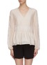 Main View - Click To Enlarge - 3.1 PHILLIP LIM - Lace insert crinkled silk V-neck peplum top