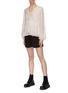 Figure View - Click To Enlarge - 3.1 PHILLIP LIM - Lace insert crinkled silk V-neck peplum top