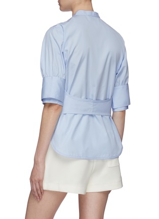 Back View - Click To Enlarge - 3.1 PHILLIP LIM - Belted back faux pearl cuff short sleeve shirt